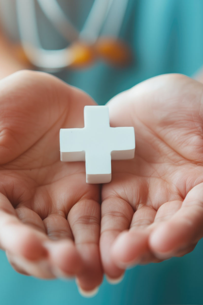 nurses hands holding health symbol